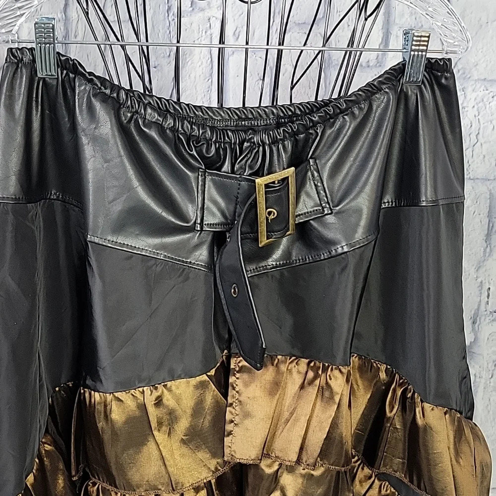NO BRAND Ankle Length Black and Bronge Steampunk Ruffled Skirt - Picture 2 of 7